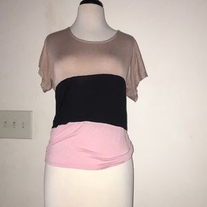 Beige, pink, and black top